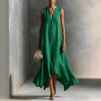 Women's Deep V-Neck Sleeveless Asymmetrical Maxi Dress – Patchwork