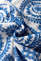 Blue Boho Print Flutter Sleeve Crew Neck Blouse
