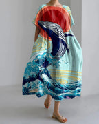 3D Digital-Print Short-Sleeve Casual Dress