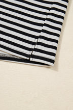 Black Striped Round Neck Contrast Trim Bell Sleeve Top