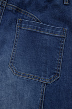 Beau Blue Drawstring Seam Detail Raw Hem Wide Leg Jeans