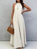 Women's Ice Silk Crinkle Sleeveless Swing Maxi Dress