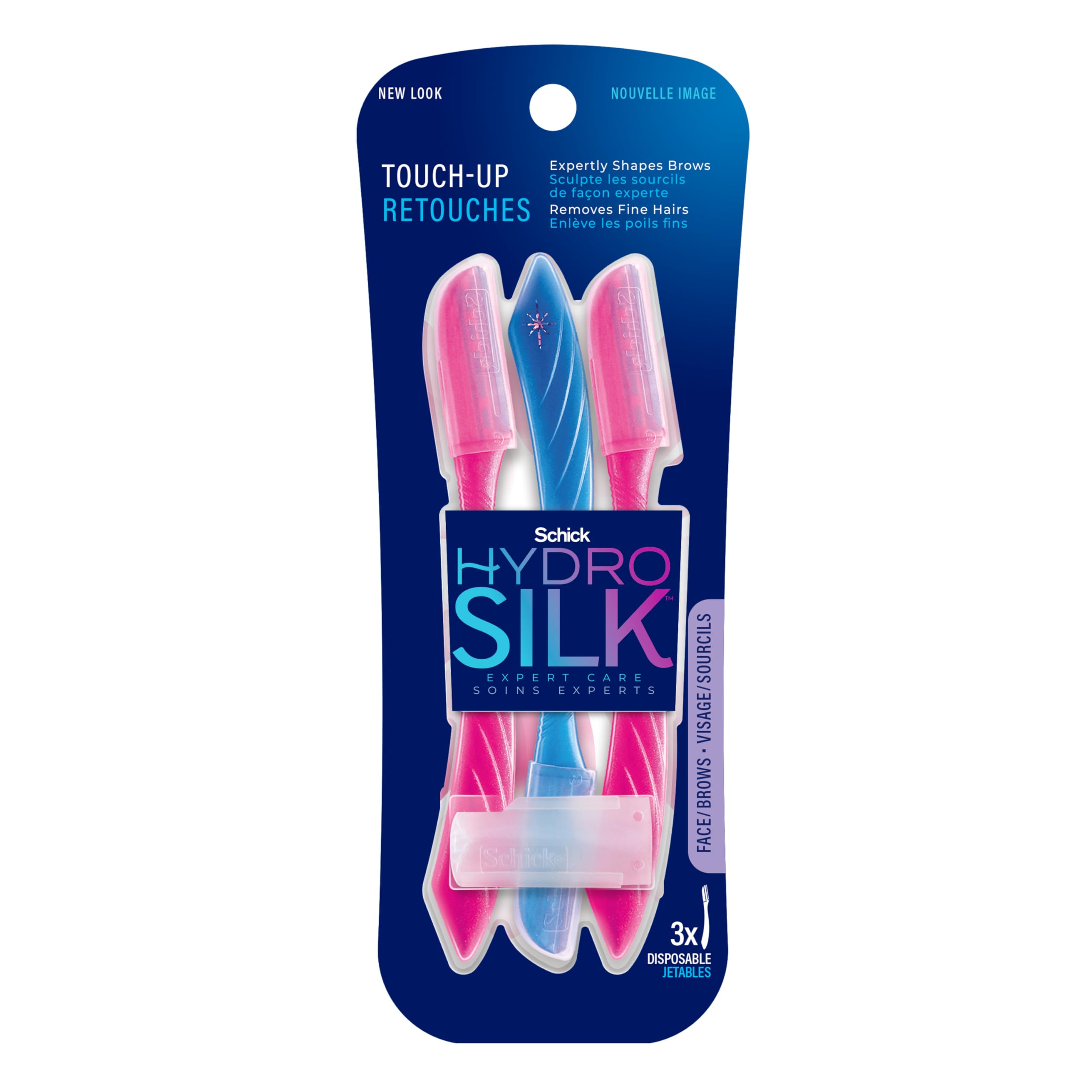 Schick Hydro Silk Touch-Up Dermaplaning Tool with Precision Cover, 3ct | Dermaplane Razor, Face Razors for Women, Peach Fuzz Remover