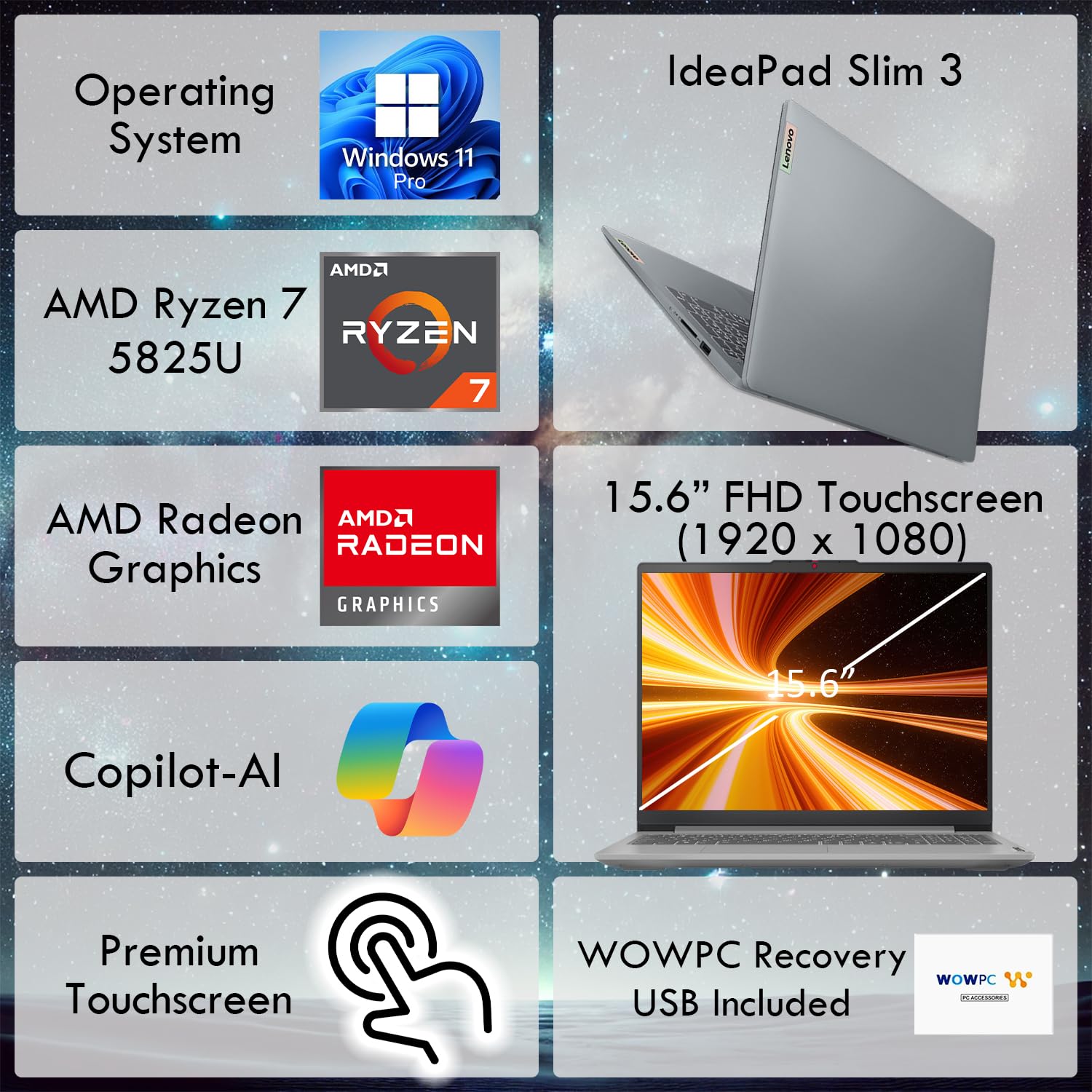 Lenovo V15 Business Laptop 2026 Edition, AMD Ryzen 3 7000-Series(Beat i7-1065G7), 15.6" FHD Display, 16GB DDR5 RAM, 256GB NVMe SSD, Wi-Fi 6, RJ-45, Dolby Audio, Windows 11 Pro, WOWPC USB, no Mouse