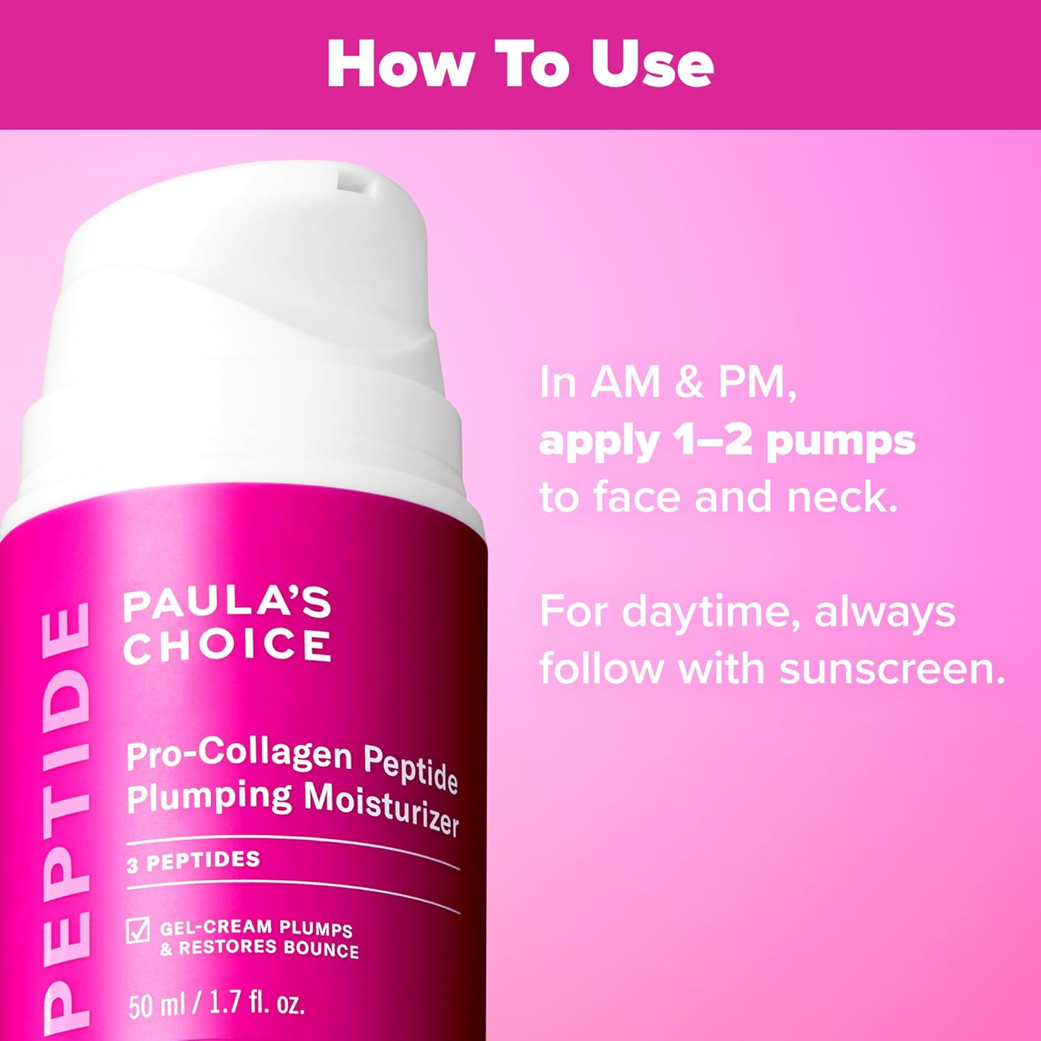 Paula's Choice Pro-Collagen Peptide Plumping Face Moisturizer, Daily Gel Face Cream for Deep Lightweight Hydration, Wrinkles & Loss of Firmness, Fragrance-Free, 1.7 Fl Oz