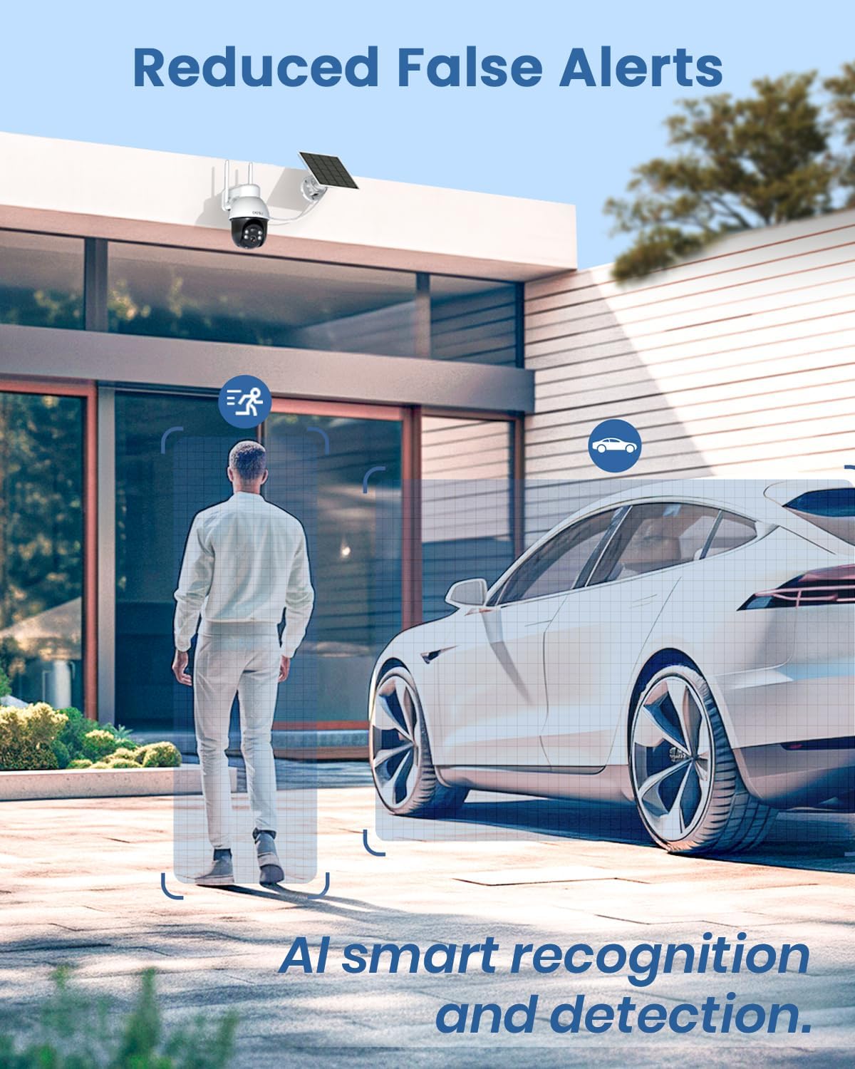 AOSU 3K/5MP Solar Security Cameras System Wireless Outdoor, Battery Powered WiFi Camera for Home Security, Panoramic PTZ, Auto Tracking, Human/Vehicle Detection, Color Night Vision (2 Pack)