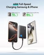 INIU Portable Charger, Ultra Slim 45W Fast Charging with Attached USB C Cable, Flight-Safe 10000mAh PD Power Bank Battery Pack, Travel Essential Phone Powerbank for iPhone 17 16 Samsung S25 Google etc