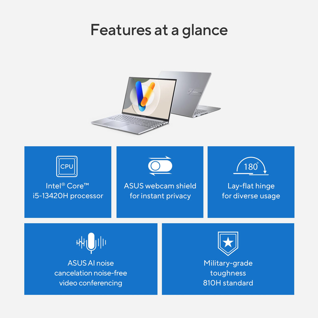 ASUS Vivobook 16 Laptop, 16" WUXGA 60Hz Display, Intel Core i5-13420H, Iris Xᵉ Graphics, 16GB Memory, 512GB Storage, Windows 11, Cool Silver, F1605VA-ES56