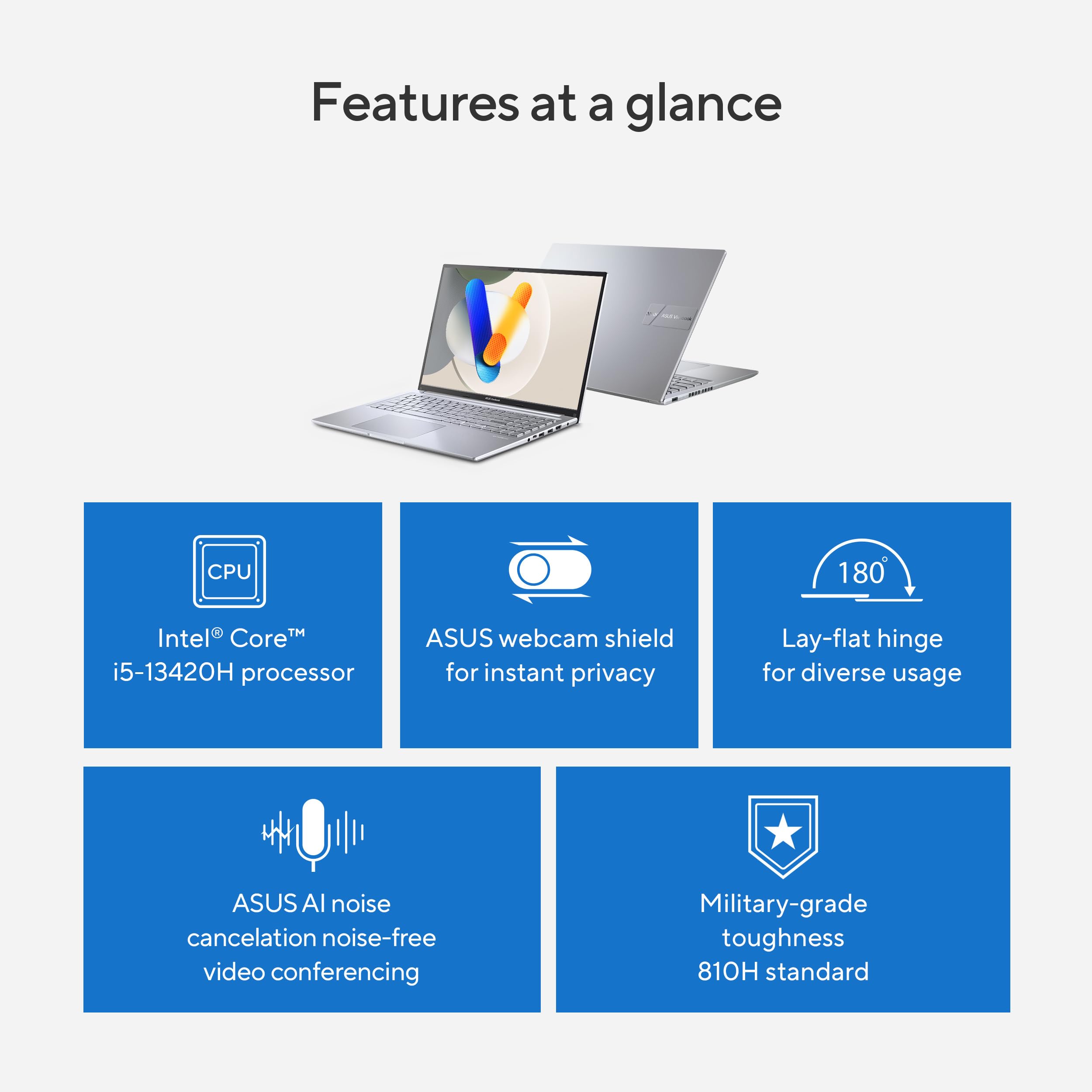 ASUS Vivobook 16 Laptop, 16" WUXGA 60Hz Display, Intel Core i5-13420H, Iris Xᵉ Graphics, 16GB Memory, 512GB Storage, Windows 11, Cool Silver, F1605VA-ES56