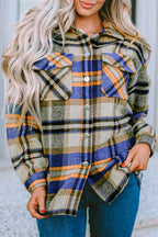 Green Geometric Plaid Print Pocketed Shacket