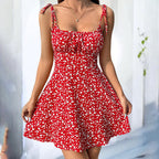 Floral Mini Dress Spaghetti Strap Tie Shoulder Ruffle Summer Boho Dresses