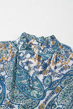 Blue Bohemian Paisley Floral V Neck Short Sleeve Mini Dress