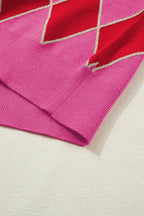 Rose Glitter Trim Rhombus Pattern Knit Sweater Vest