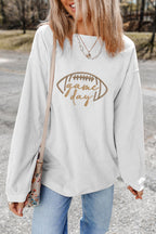 Black Football Graphic Game Day Embroidered Corded Sweatshirt