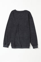 Pink Solid Ribbed Round Neck Pullover Sweatshirt