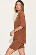 Basic Bae Full Size V-Neck Drop Shoulder T-Shirt and Shorts Set