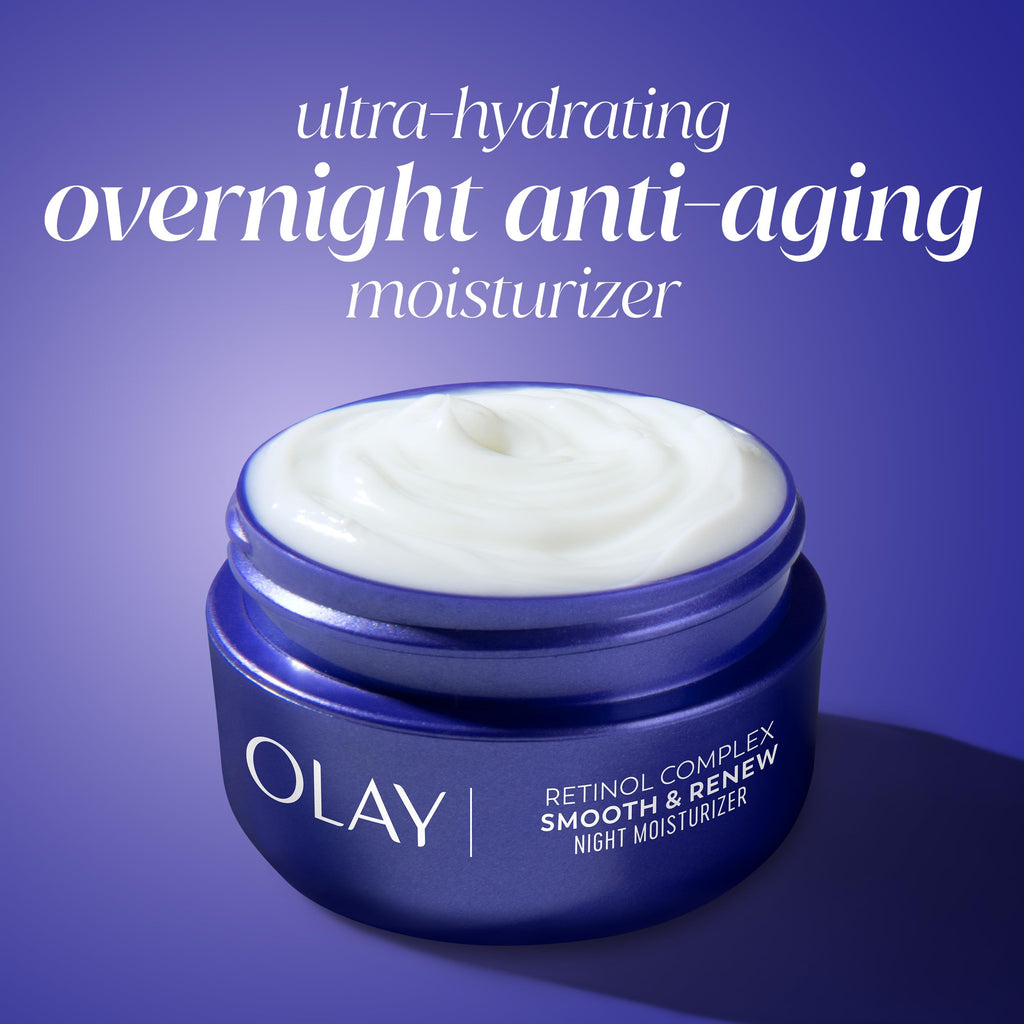 Olay Retinol Night Cream for Women, Anti-Aging Face Moisturizer, Fragrance-Free, Non Greasy - Anti-Wrinkle, Smooth Fine Lines, Hydrating Skin Care - Triple Collagen Cream, Peptide, Niacinamide, 1.7oz