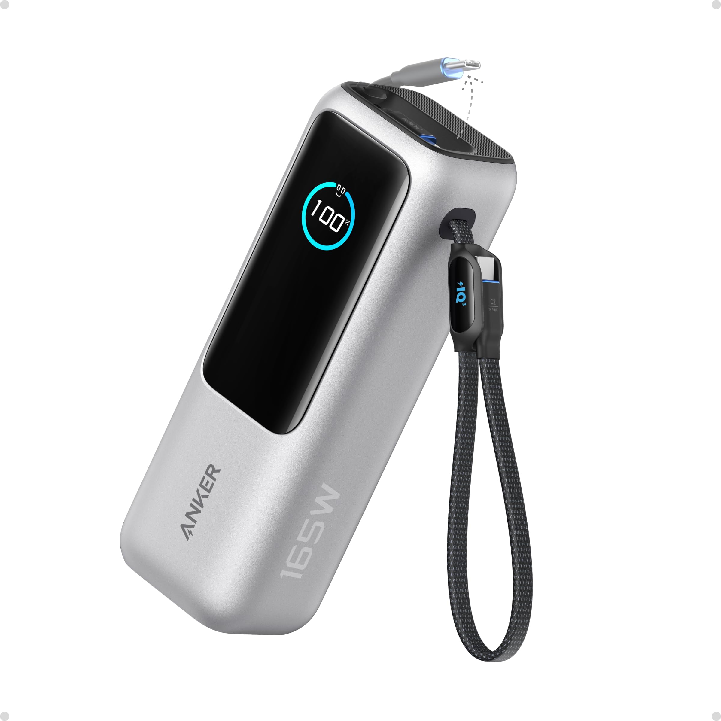 Anker Laptop Power Bank, 25,000mAh Portable Charger with Triple 100W USB-C Ports, Built-in Retractable Cables, Flight-Approved for Travel, iPhone 17/16 Series, MacBook, Samsung, and More