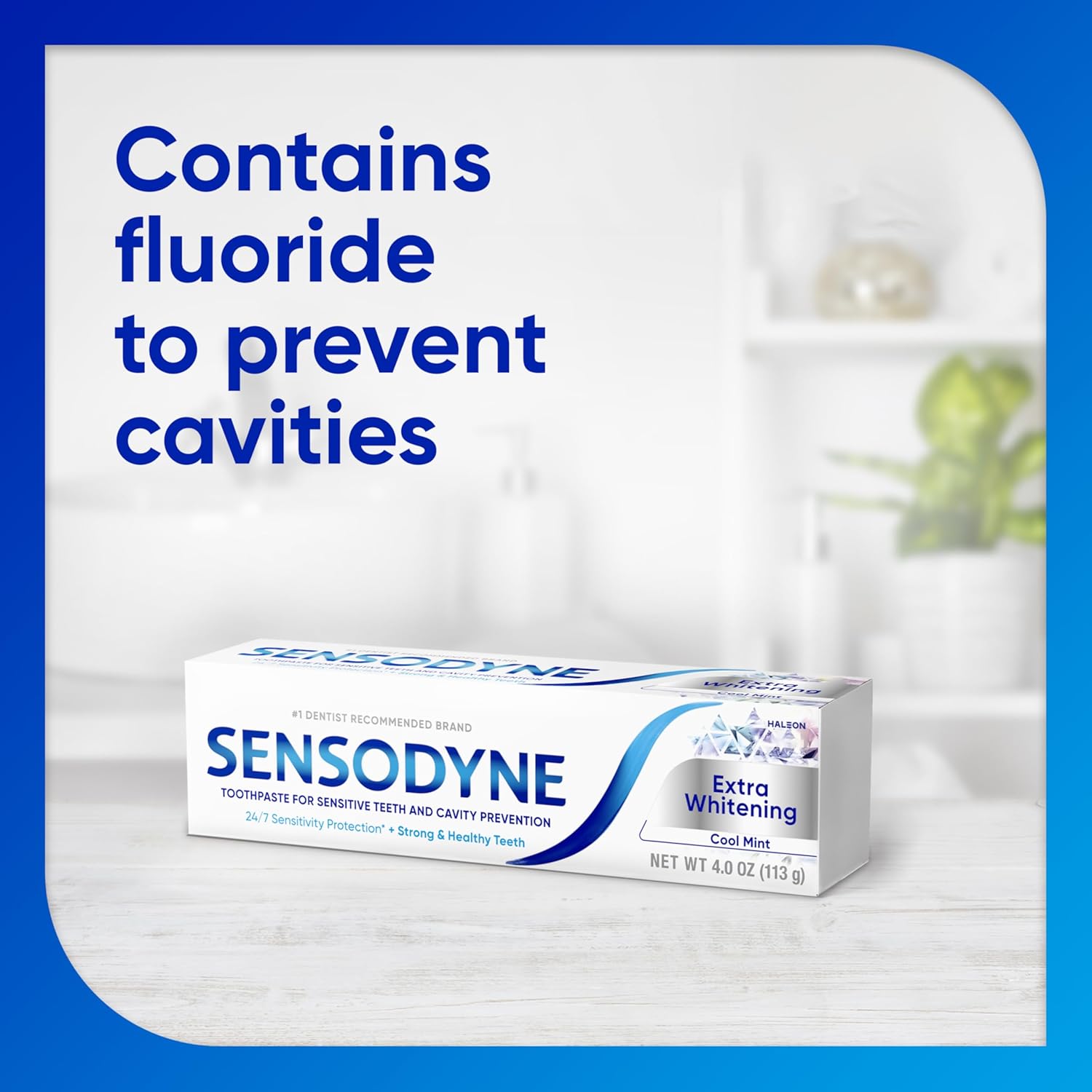 Sensodyne Extra Whitening Sensitive Teeth and Cavity Prevention Whitening Toothpaste, Amazon Exclusive, Cool Mint, Amazon Exclusive- 4 Ounces (Pack of 4)