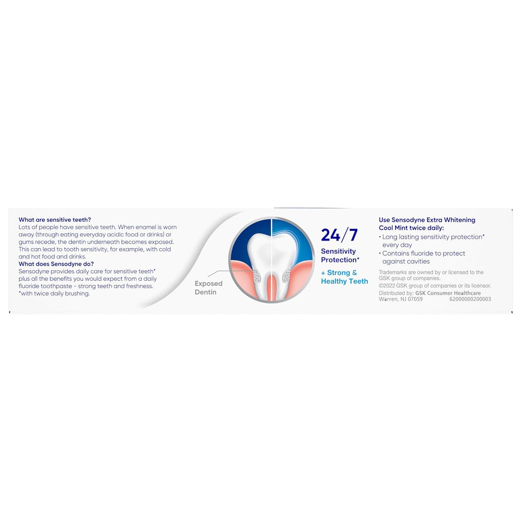 Sensodyne Extra Whitening Sensitive Teeth and Cavity Prevention Whitening Toothpaste, Amazon Exclusive, Cool Mint, Amazon Exclusive- 4 Ounces (Pack of 4)