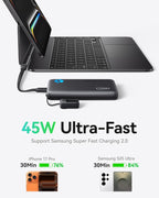 INIU Portable Charger, Ultra Slim 45W Fast Charging with Attached USB C Cable, Flight-Safe 10000mAh PD Power Bank Battery Pack, Travel Essential Phone Powerbank for iPhone 17 16 Samsung S25 Google etc