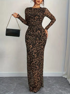 Leopard Print Long Sleeve Maxi Dress