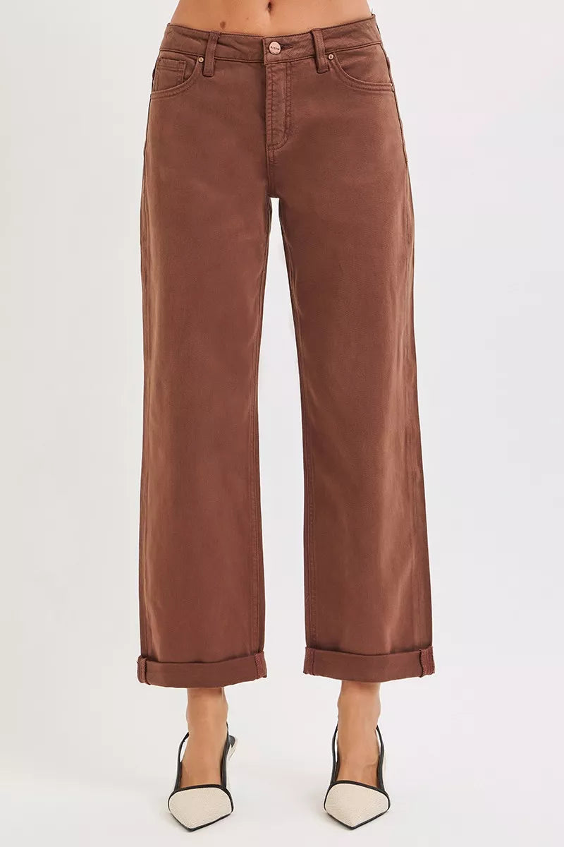 RISEN Full Size Tummy Control Mid Rise Ankle Barrel Baggy Plus Size