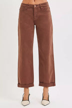 RISEN Full Size Tummy Control Mid Rise Ankle Barrel Baggy Plus Size
