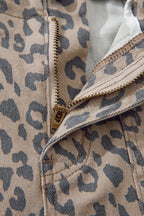 Blue Leopard Print Drawstring Waist Pocketed Wide Leg Jeans