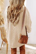 Parchment Twist Cable Knit Drop Shoulder Loose Fit Sweater Dress