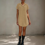Women’s Retro Casual Corduroy Short Sleeve Shirt Dress