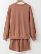 COFFEE Round Neck Sweatshirt and Shorts Set