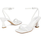 Goderci Womens Size 8.5 White 3" Heel Open Square Toe Ankle Strap Shoes