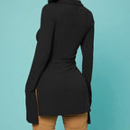 Women's V-Neck Ribbed Knit Button Cardigan Top – Black