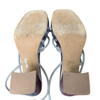 Shoe'N Tale Womens 8 Silver Mirror 4" Platform Heel Open Toe Ankle Strap Shoes