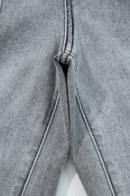 Prussian Blue Drawstring Seam Detail Raw Hem Wide Leg Denim Pants