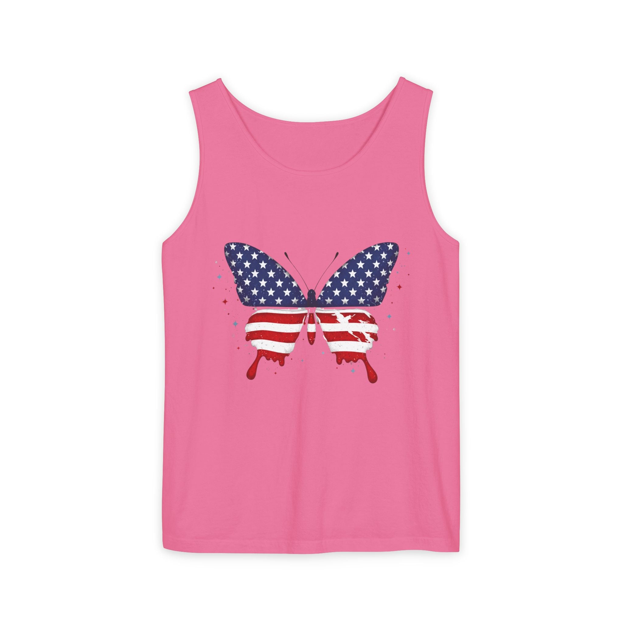 American Flag Butterfly Tank Top Patriotic Summer Graphic 4th of July and Everyday Wear