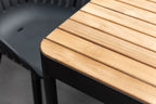 Portals Dark Rectangular Teak Table and 6 Nassau Black Aluminum Dining Set