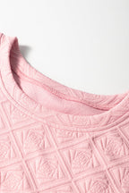 Light Pink Pearl Embellished Flower Textured T Shirt