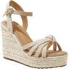 Mikarka Womens Size 8 Tan Straw Espadrille Open Toe 4" Wedge Heel Sandal Shoes