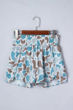 Sky Blue Camouflage Print Shirred High Waist Athleisure Shorts