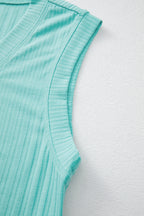 Gossamer Pink Ribbed Button V Neck Tank Top and Shorts Set