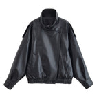 Women's Graceful Stand Collar Wholesale Litchi Leather Jacket