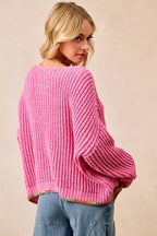 BiBi V-Neck Sweater with Colorful Trim