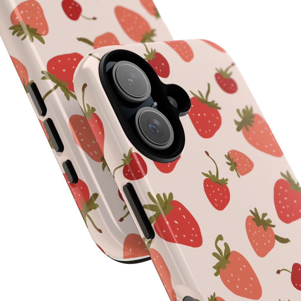 Strawberry Pattern Tough Phone Case Cute Pink Protective iPhone Cover