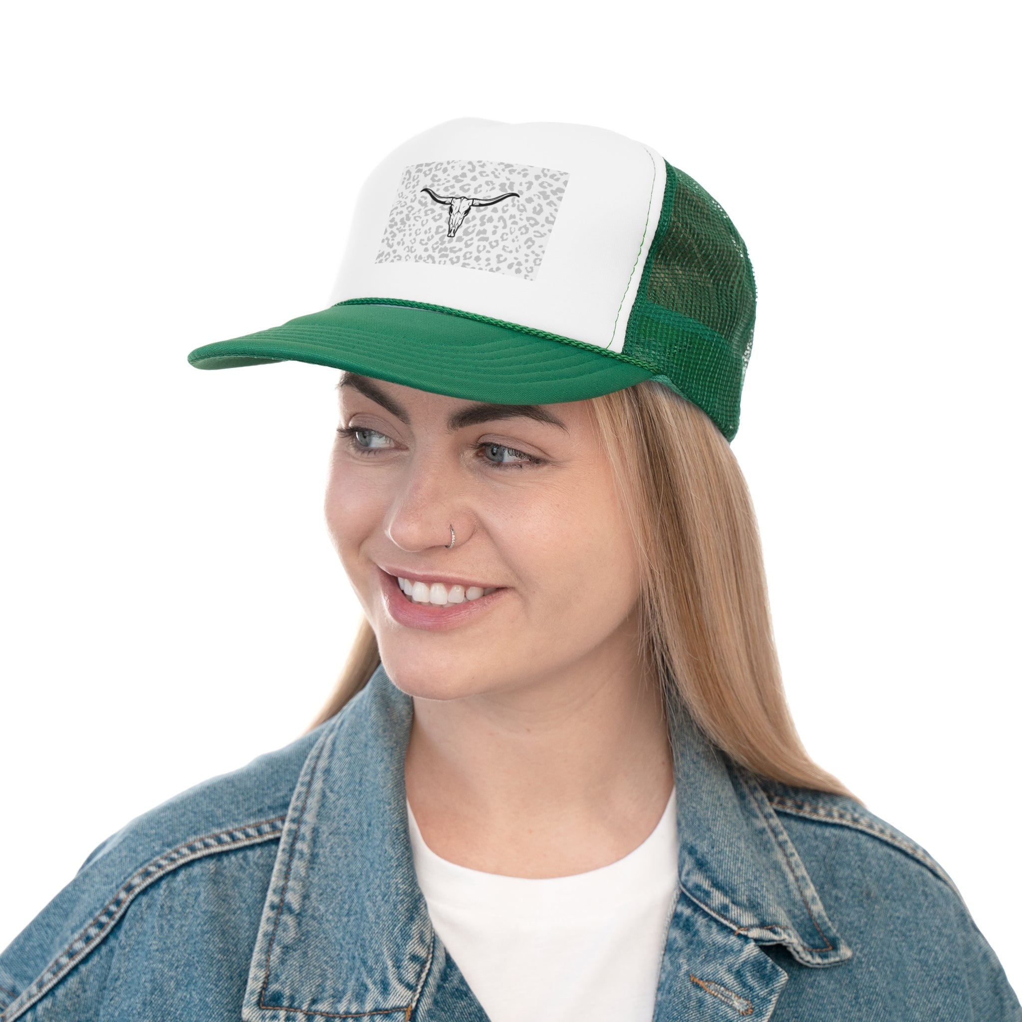 Cheetah Print Cow Skull Trucker Cap
