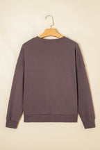Dark Khaki Terry Bow Pattern Drop Shoulder Sweatshirt