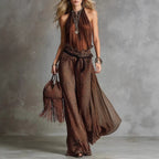 Leopard Print Sheer Wide-Leg Pants & Sleeveless Tank Top Set