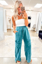 Wild Ginger  Mineral Wash Knot High Waist Raw Hem Pants