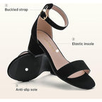 Laurmosa Girls Size 4 Black Faux Leather Open Toe 2" Heel Ankle Strap Shoes